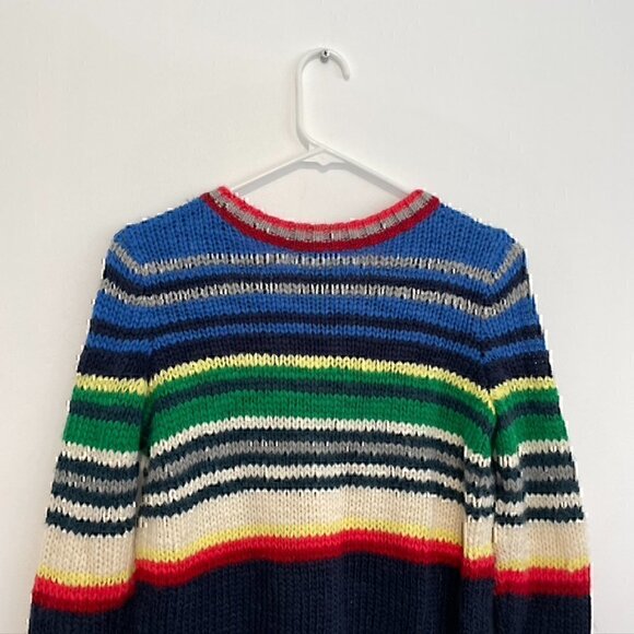 AMERICAN EAGLE Rainbow Navy Cream Striped Chunky Knit WOOL Etc Crew Neck Sweater - Picture 12 of 12